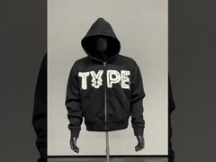 কষ্টে জামা প্যাচওয়ার্ক অ্যাপ্লিকেশন বক্সি ফিট জিপ আপ হুডি