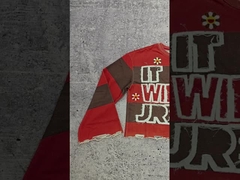 কাস্টম লোগো ২৮০- ৩০০ জিএসএম কটন ডিস্ট্রেসড এমব্রয়ডারি অ্যাসিড ওয়াশড কাঁচা হেম ক্রপড স্ট্রাইপড লং হাতা