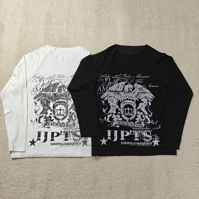 কেনা Custom Streetwear Dtg Print Graphic Vintage Raw Hem Crew Neck Waffle Knit Thermal Long Sleeve T Shirt for Men online manufacture
