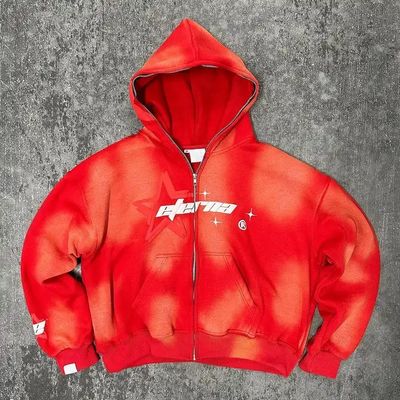 ১০০% কটন হেভিওয়েট হুইডি ভেন্টিজ অ্যাসিড ওয়াশ সান ফেইড পফ প্রিন্টিং ফুল জিপ আপ