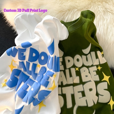 টি-শার্ট পুরুষ 100% কটন ভারী ওজন 300 জিএসএম টি-শার্ট ওভারসাইজড ড্রপশোল্ডার কাস্টম 3 ডি স্ক্রিন লোগো লেটার পাফ প্রিন্ট