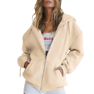 Fall Must Have Custom oversized women zip up hoodie sweatshirts drawstring zip up