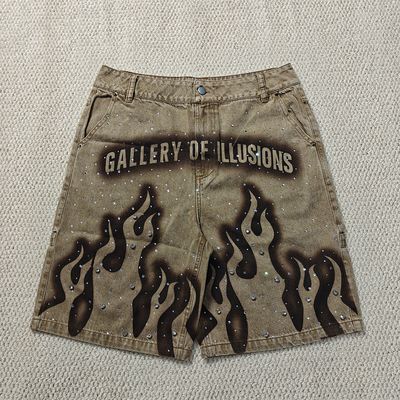 কাস্টম 2025 নতুন শর্ট প্যান্ট জর্টস স্ট্রিটওয়্যার উচ্চ কোমর ভিটেজ স্টোন ওয়াশ রাইনস্টোন ব্যাগী ওভারসিজ মেনস জিন্স শর্টস